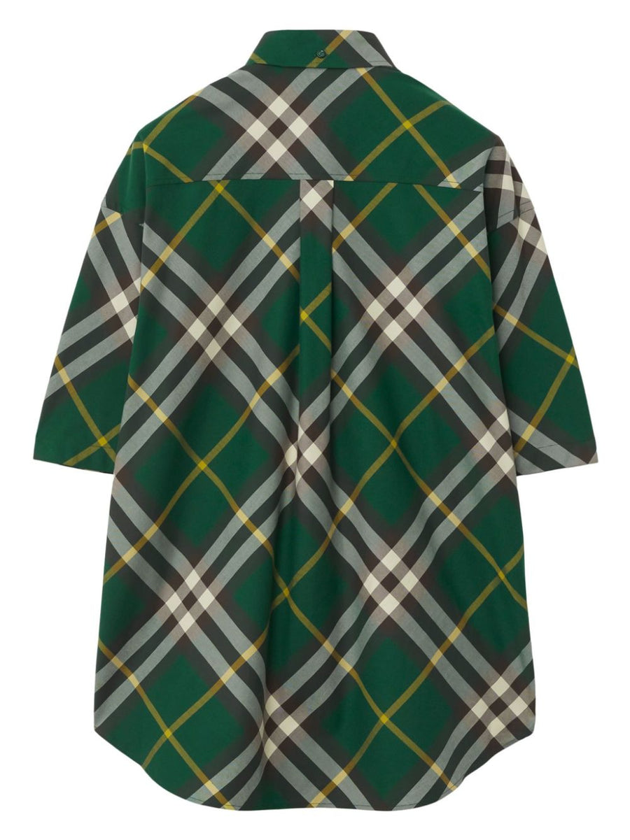 Burberry Embroidered Shirt For Men In Green Plaid Luxury One Hundred Percent Cotton Button Down Collar
