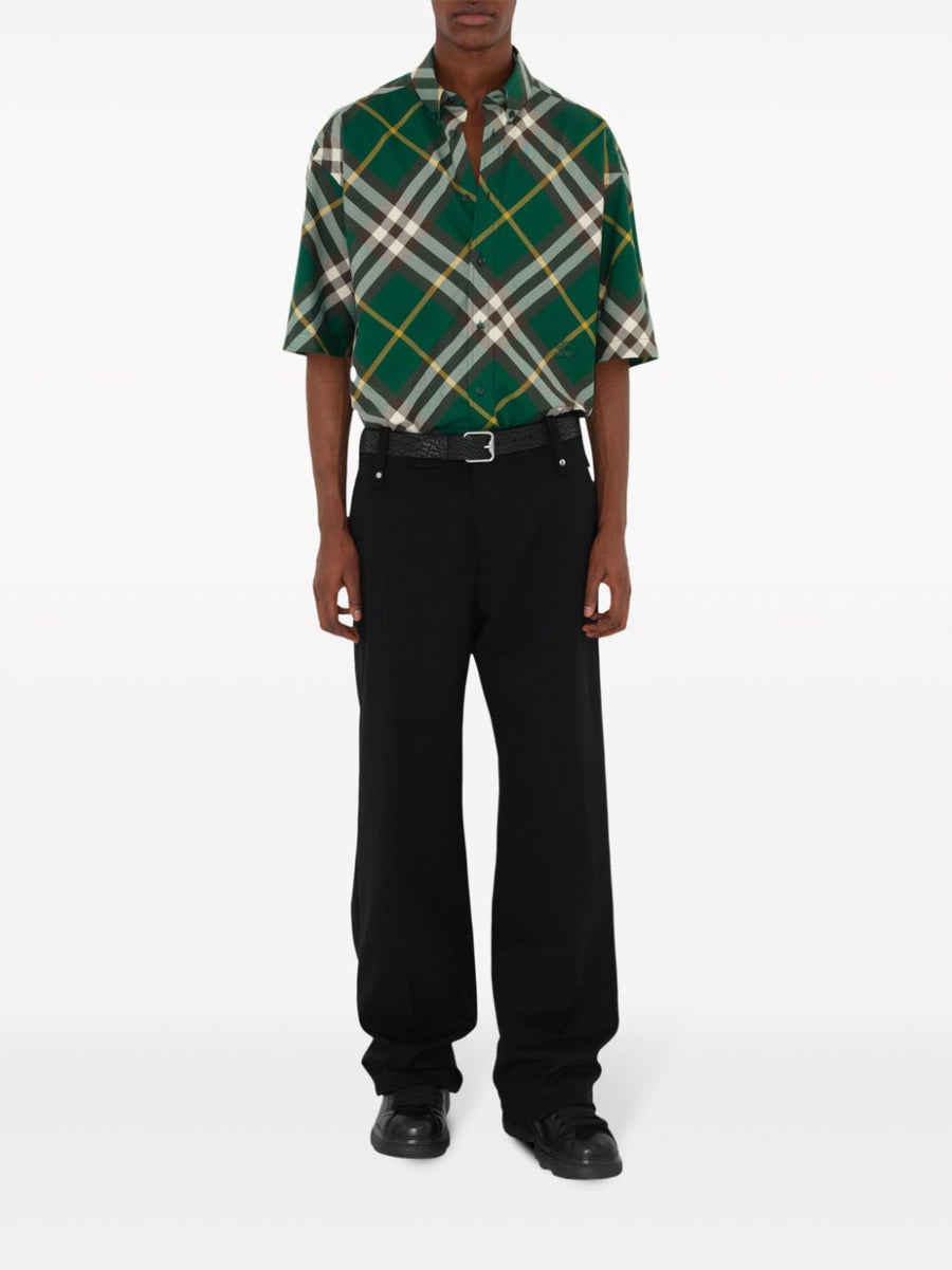 Burberry Embroidered Shirt For Men In Green Plaid Luxury One Hundred Percent Cotton Button Down Collar