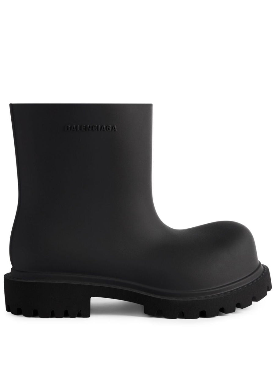 Balenciaga Steroid Rubber Ankle Boots Logo Embossed Bold Men