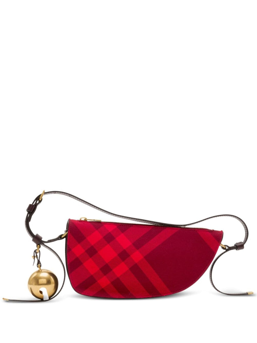Burberry Shield Mini Shoulder Bag Red Check Pattern Leather Crossbody For Women Luxury Compact Day To Night