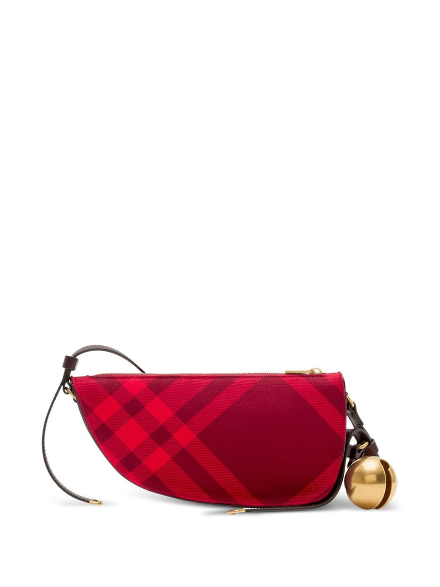 Burberry Shield Mini Shoulder Bag Red Check Pattern Leather Crossbody For Women Luxury Compact Day To Night