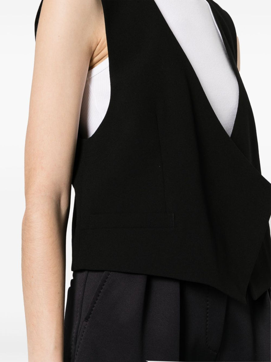 Ami Paris Wool Sleeveless Jacket Open Front V Neck Black Virgin Wool For Refined Everyday Women