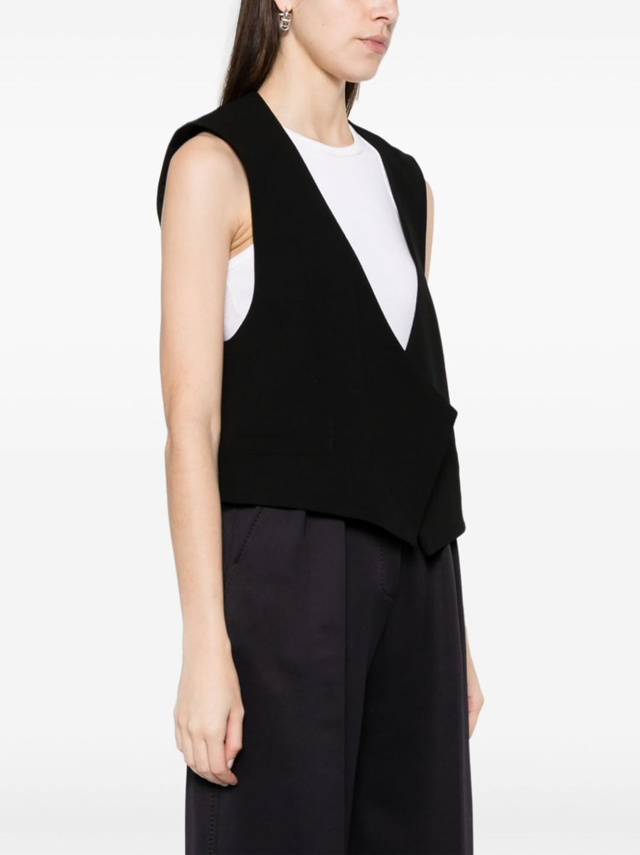 Ami Paris Wool Sleeveless Jacket Open Front V Neck Black Virgin Wool For Refined Everyday Women
