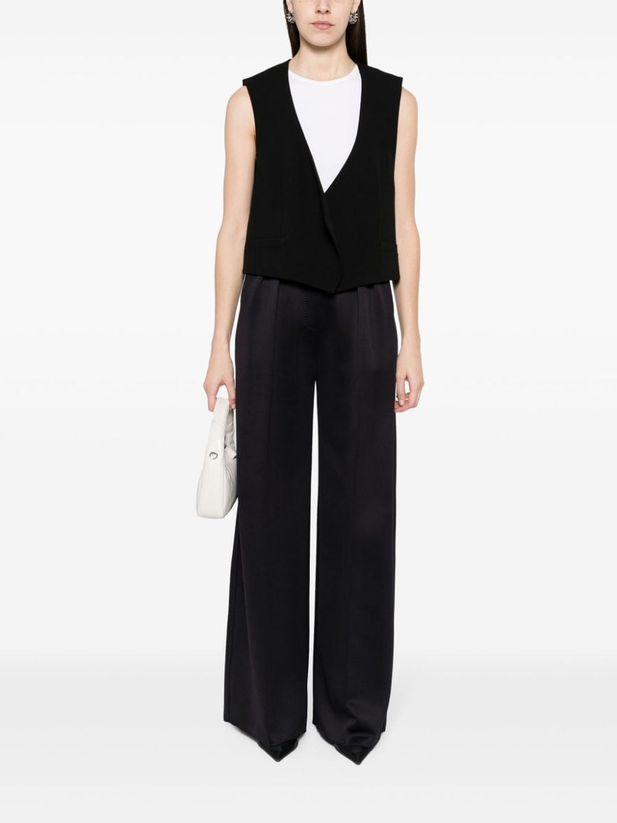 Ami Paris Wool Sleeveless Jacket Open Front V Neck Black Virgin Wool For Refined Everyday Women