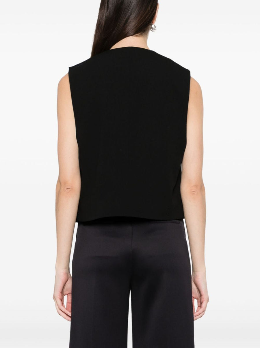 Ami Paris Wool Sleeveless Jacket Open Front V Neck Black Virgin Wool For Refined Everyday Women