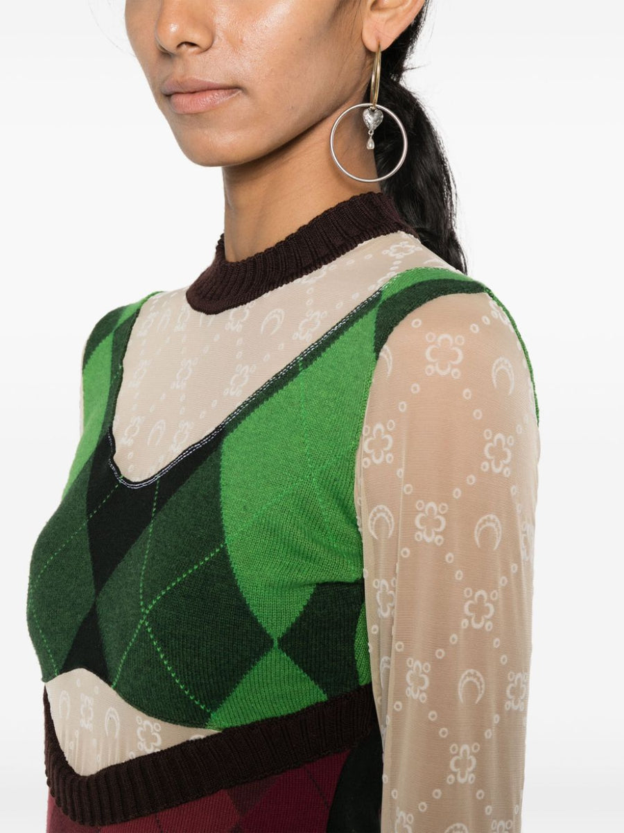 Marine Serre Regenerated Lozenge Knit Midi Dress For Women Sustainable Color Block Knit With Bold Refined Silhouette