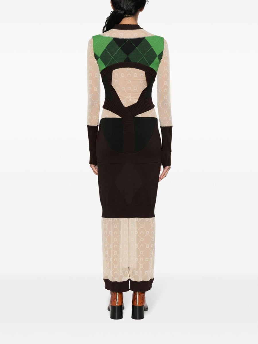 Marine Serre Regenerated Lozenge Knit Midi Dress For Women Sustainable Color Block Knit With Bold Refined Silhouette