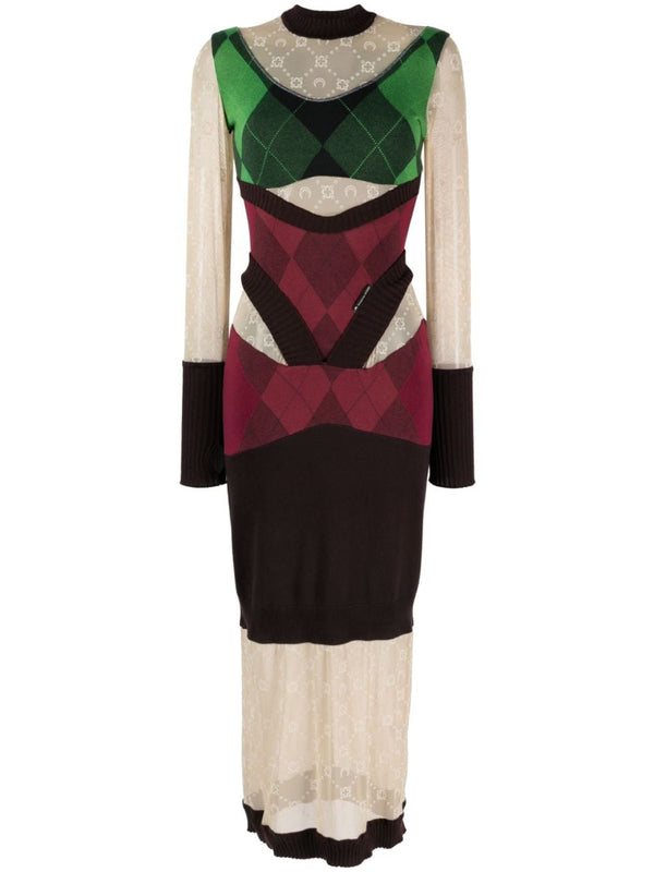 Marine Serre Regenerated lozenge-knit midi dress