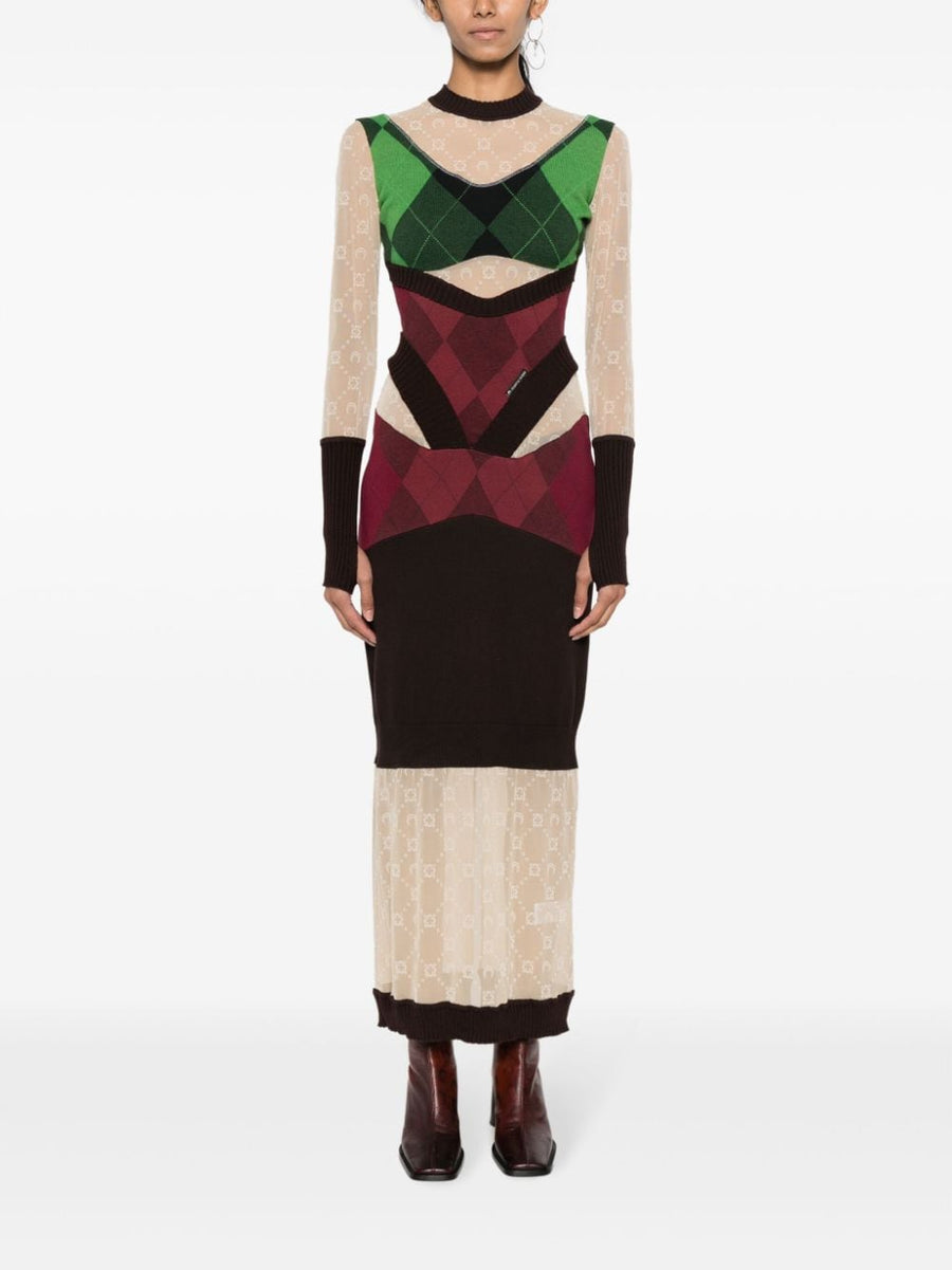 Marine Serre Regenerated Lozenge Knit Midi Dress For Women Sustainable Color Block Knit With Bold Refined Silhouette