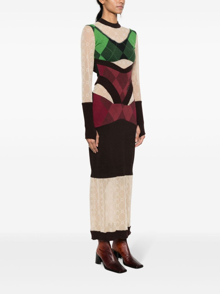 Marine Serre Regenerated Lozenge Knit Midi Dress For Women Sustainable Color Block Knit With Bold Refined Silhouette