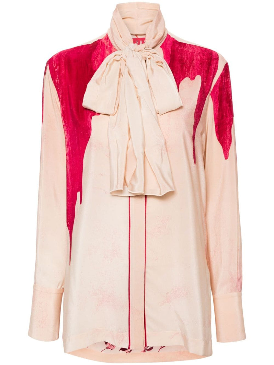 FRS Silk Crepe De Chine Shirt With Detachable Scarf Palm Tree Print For Women Luxe