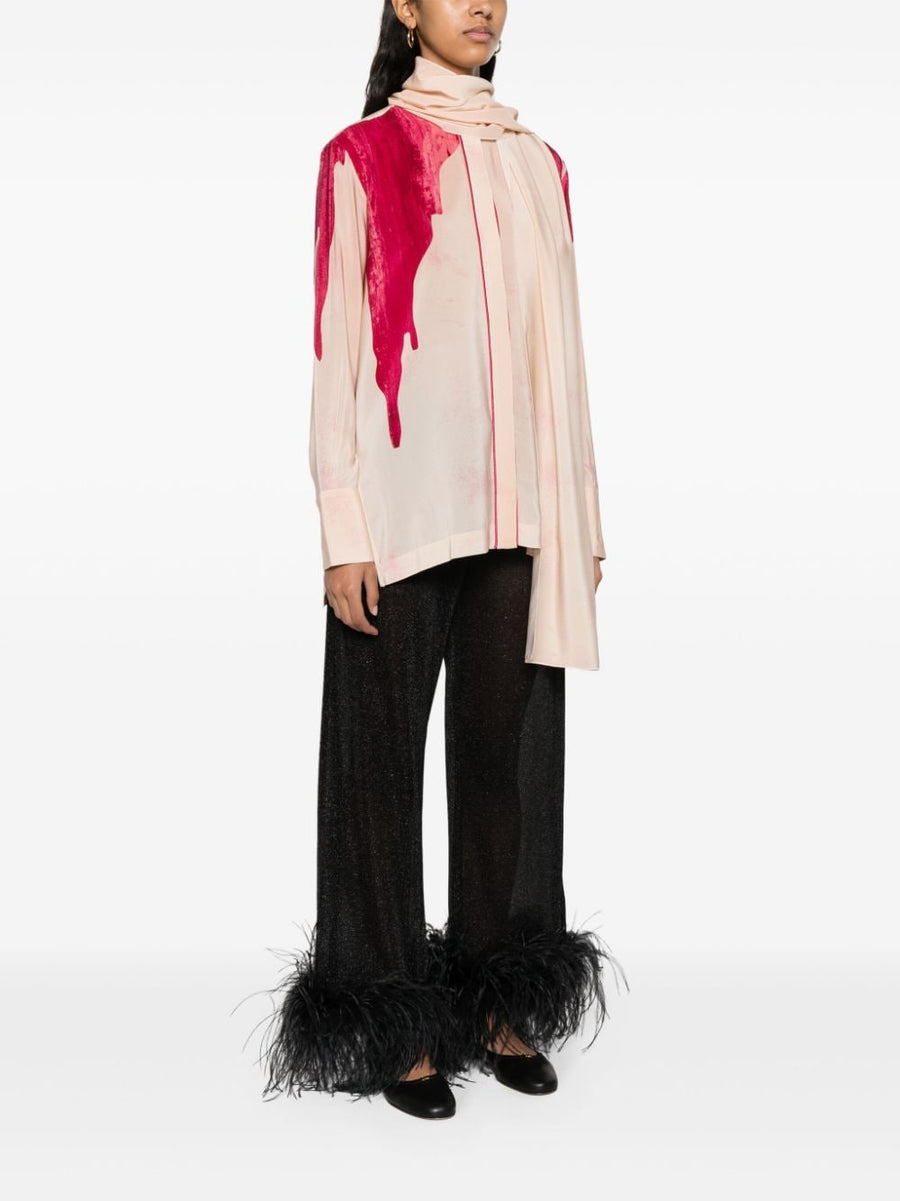 FRS Silk Crepe De Chine Shirt With Detachable Scarf Palm Tree Print For Women Luxe