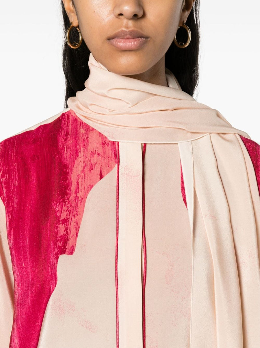 FRS Silk Crepe De Chine Shirt With Detachable Scarf Palm Tree Print For Women Luxe