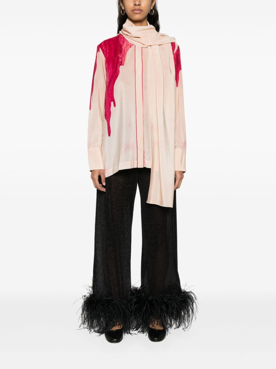 FRS Silk Crepe De Chine Shirt With Detachable Scarf Palm Tree Print For Women Luxe