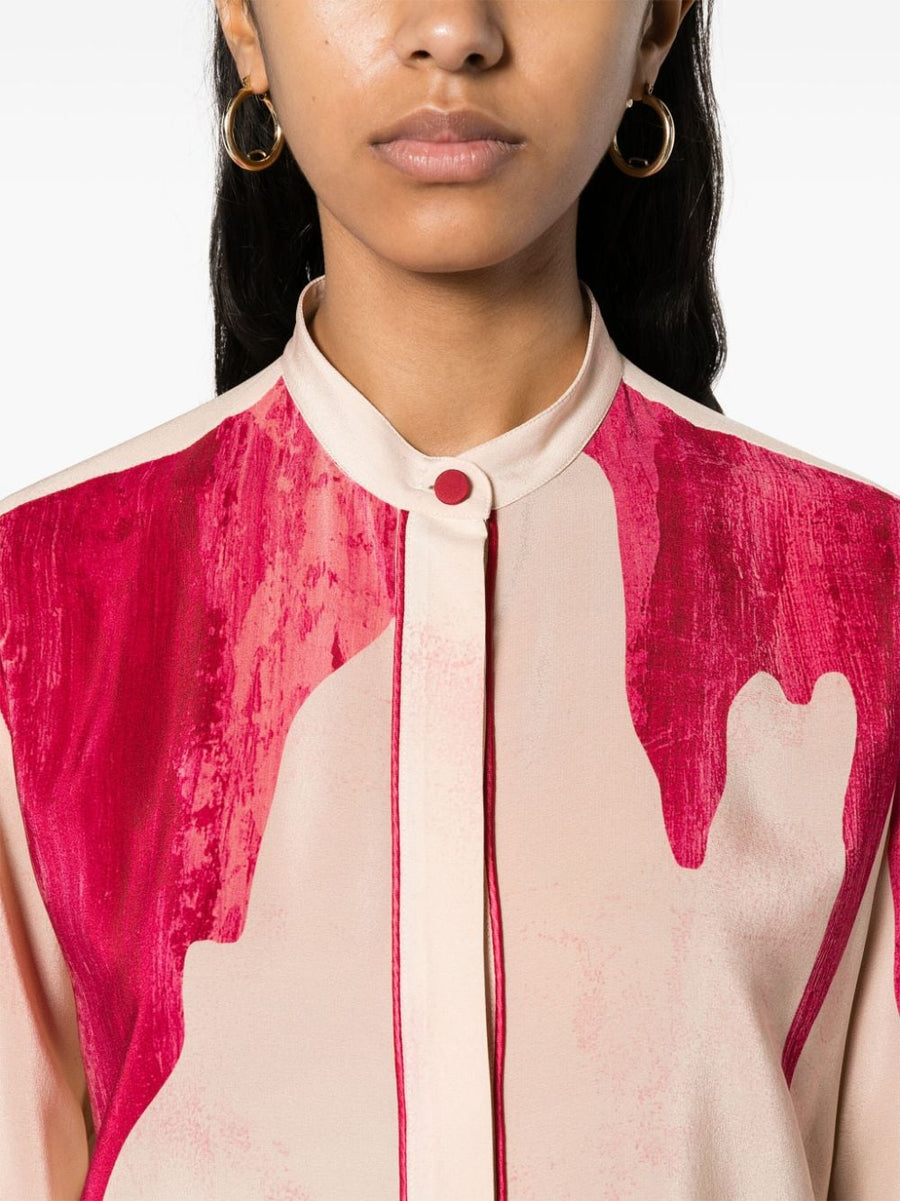 FRS Silk Crepe De Chine Shirt With Detachable Scarf Palm Tree Print For Women Luxe