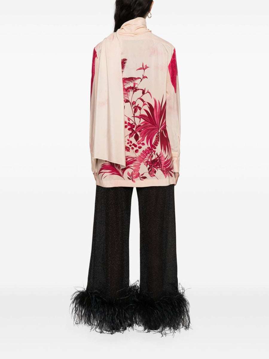 FRS Silk Crepe De Chine Shirt With Detachable Scarf Palm Tree Print For Women Luxe