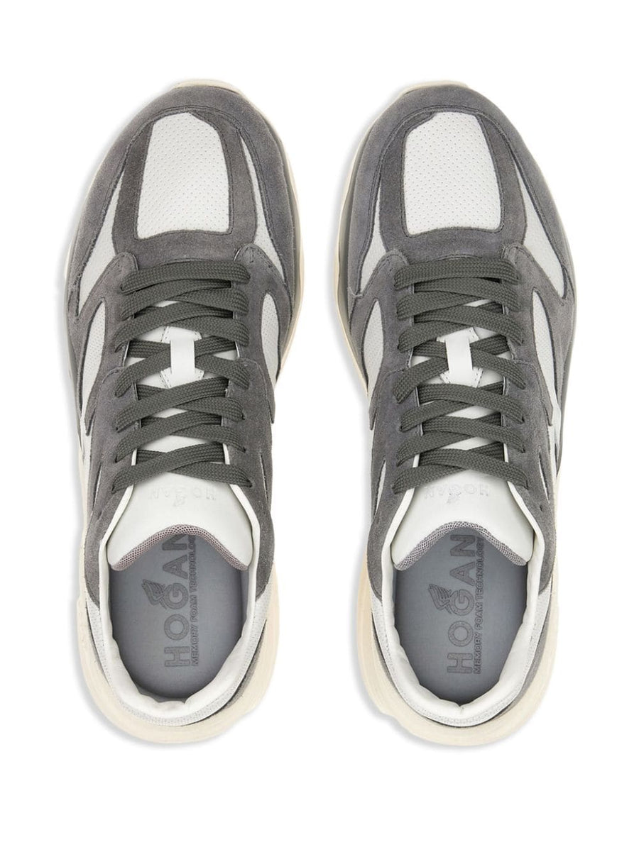 Hogan Pre Lace-Up Sneakers Navy Calfskin Suede Panelled Luxury For Men With Chunky Sole