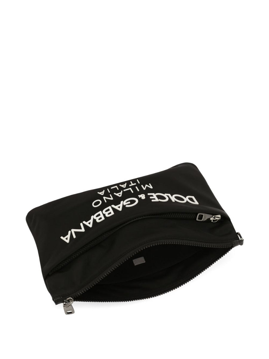 Dolce And Gabbana Nylon Pouch For Men With Rubberized Logo Front Zip Pocket And Everyday Carry