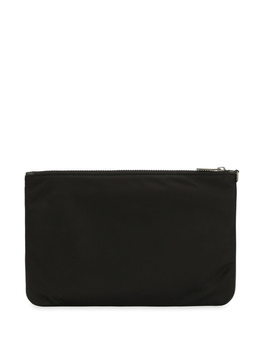 Dolce And Gabbana Nylon Pouch For Men With Rubberized Logo Front Zip Pocket And Everyday Carry