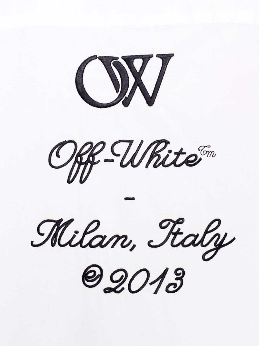 Off White Cotton Shirt With Embroidered Patch For Men Front Button Collared White Shirt