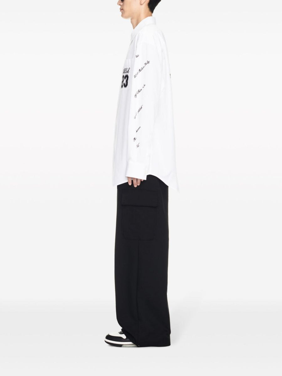 Off White Cotton Shirt With Embroidered Patch For Men Front Button Collared White Shirt