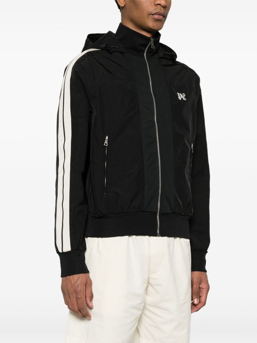 Palm Angels QR Code Front Zip Monogram Track Jacket For Men Black Ecru Luxury Streetwear