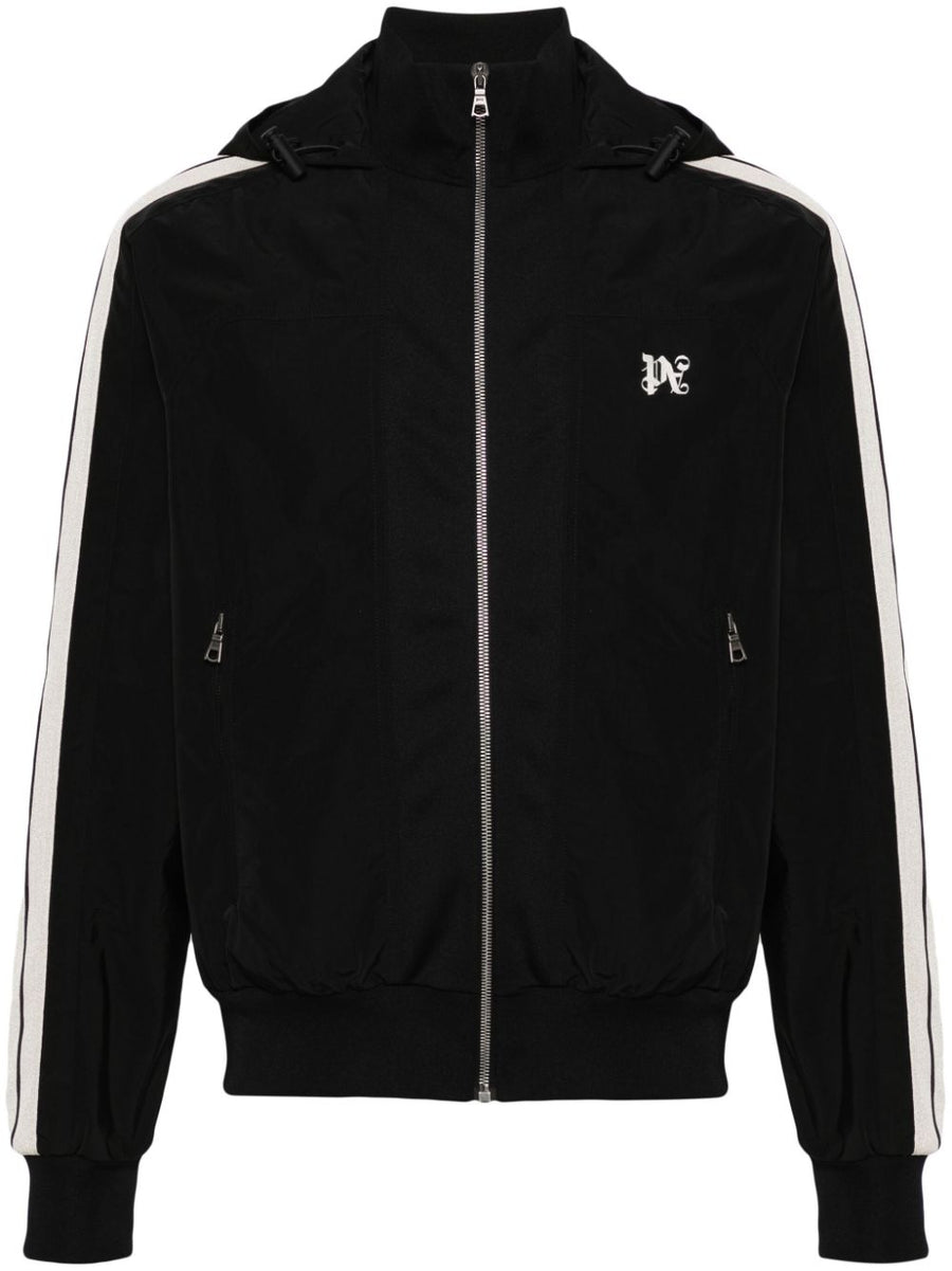 Palm Angels QR Code Front Zip Monogram Track Jacket For Men Black Ecru Luxury Streetwear
