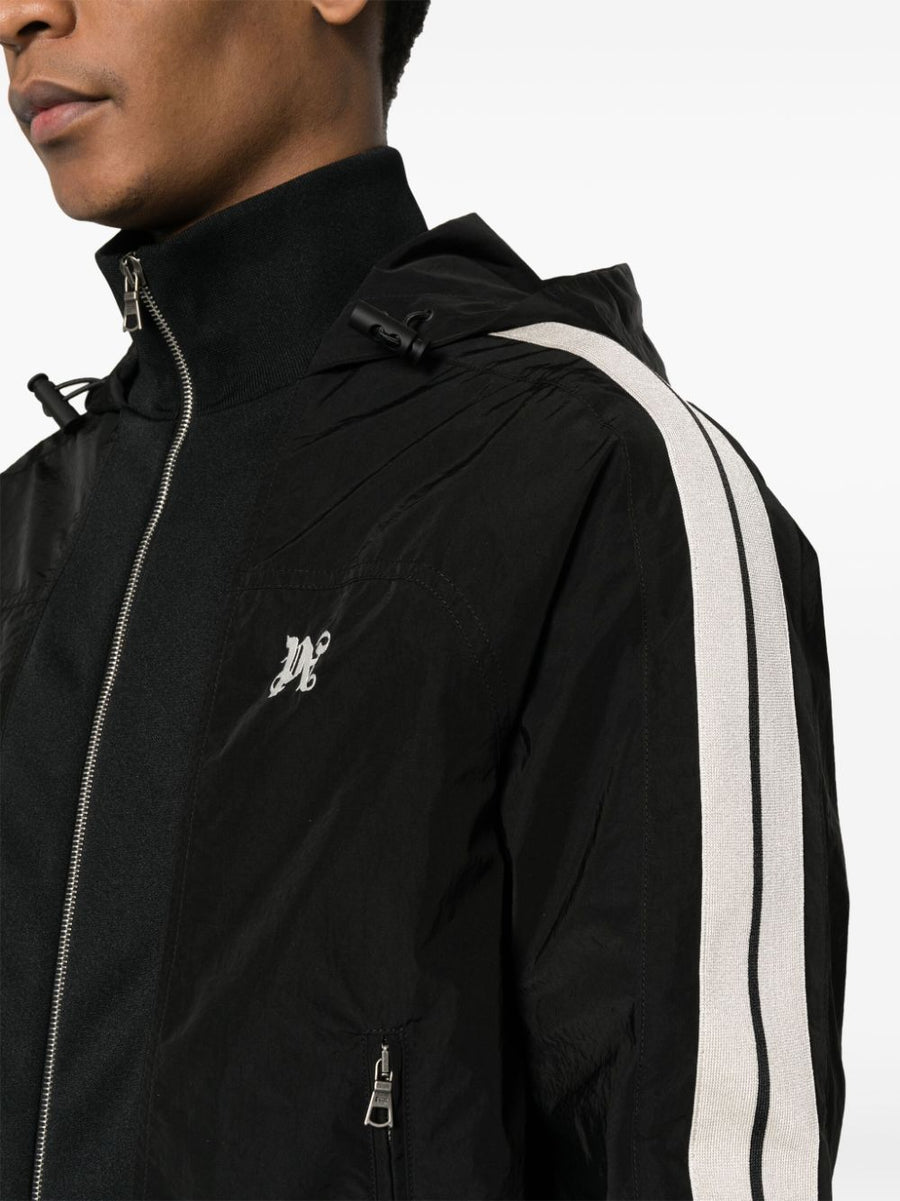 Palm Angels QR Code Front Zip Monogram Track Jacket For Men Black Ecru Luxury Streetwear