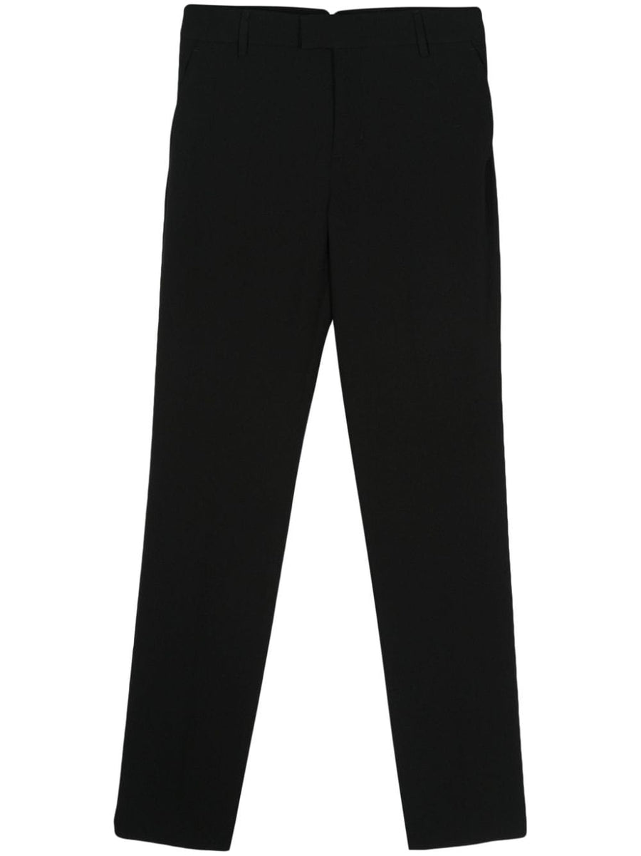 Ami Paris Wool Cigarette Trousers Black Virgin Wool Crepe, Tailored Mid Rise, Tapered Leg, Elegant Womens Workwear