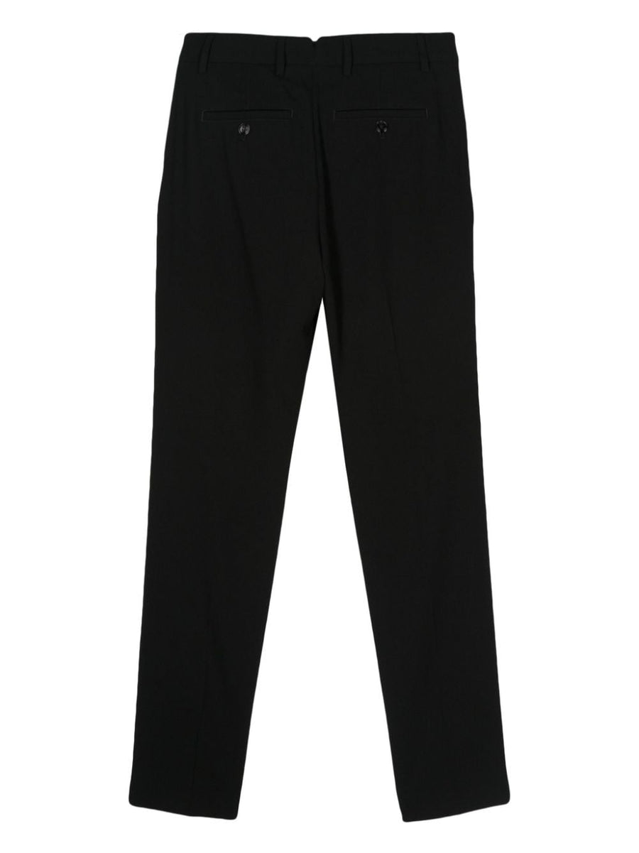 Ami Paris Wool Cigarette Trousers Black Virgin Wool Crepe, Tailored Mid Rise, Tapered Leg, Elegant Womens Workwear