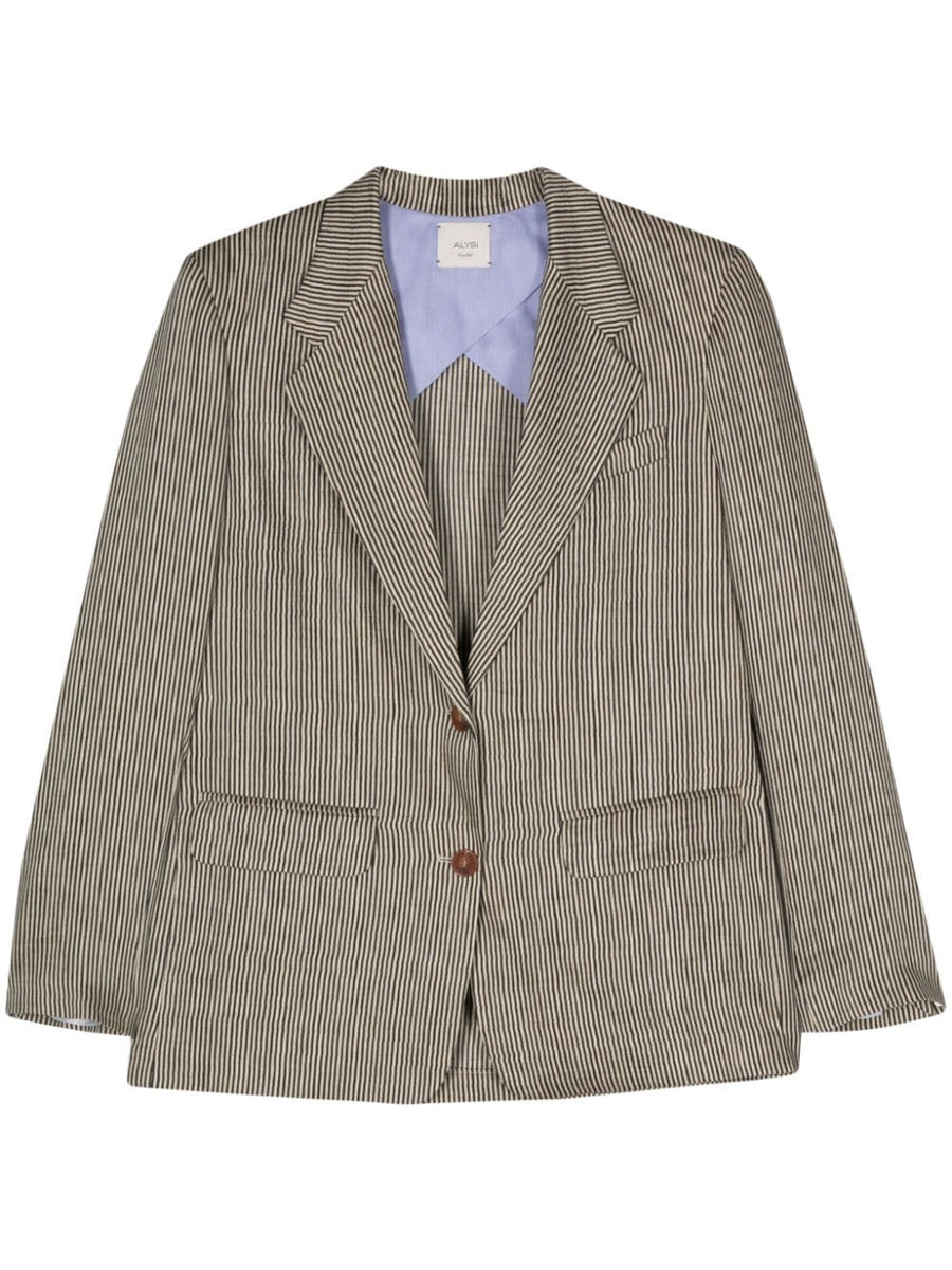 Alysi Striped Linen Blend Single Breasted Jacket For Women Polished Versatile Workwear