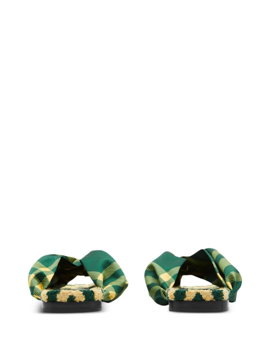 Burberry Check Pool Slides For Women Premium Branded Footbed Open Toe Fern Green Citron Yellow Pattern