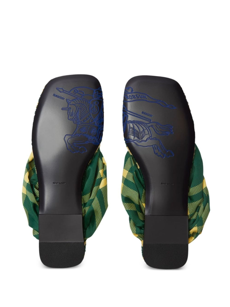 Burberry Check Pool Slides For Women Premium Branded Footbed Open Toe Fern Green Citron Yellow Pattern