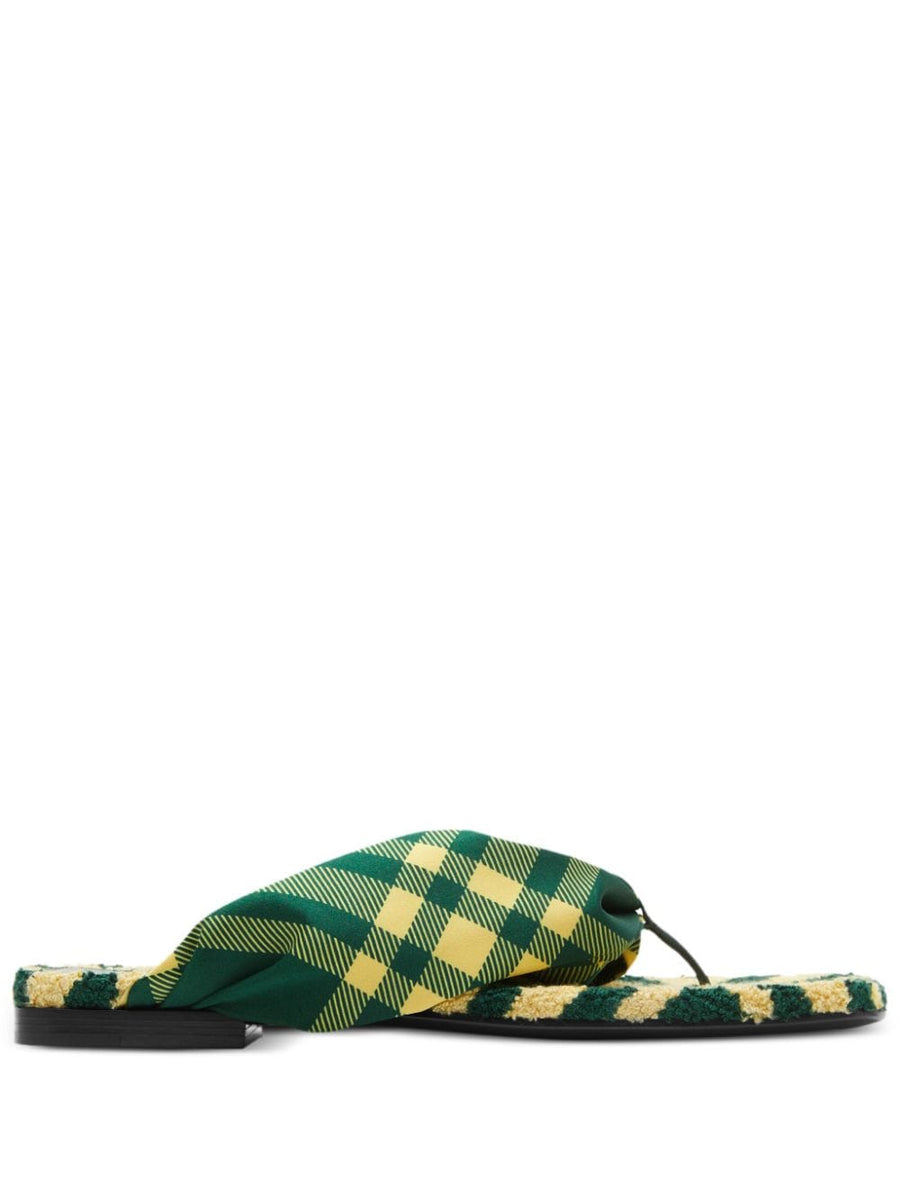 Burberry Check Pool Slides For Women Premium Branded Footbed Open Toe Fern Green Citron Yellow Pattern