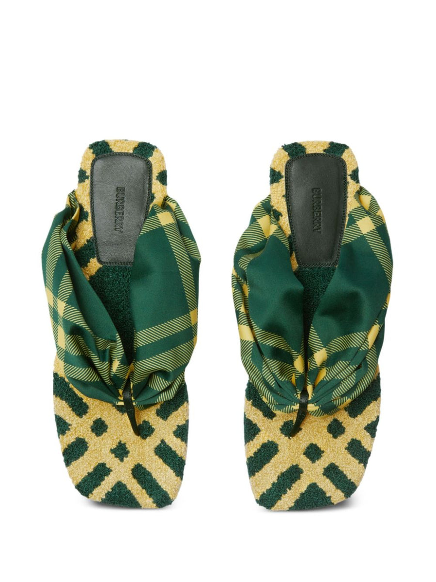 Burberry Check Pool Slides For Women Premium Branded Footbed Open Toe Fern Green Citron Yellow Pattern