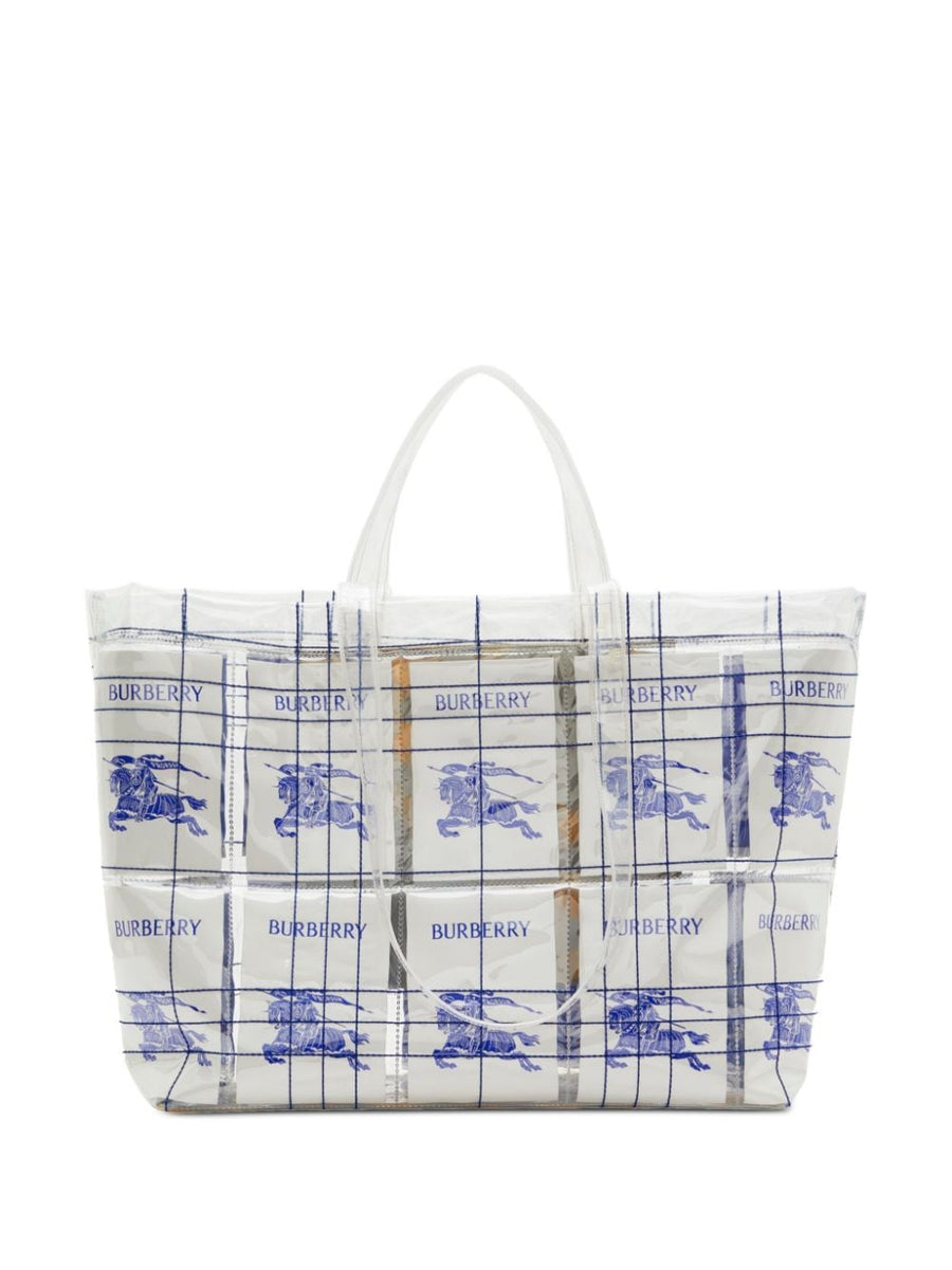Burberry EKD Transparent Tote Bag Bold See Through Shopper with Iconic Logo Tag Luxury Everyday Carry