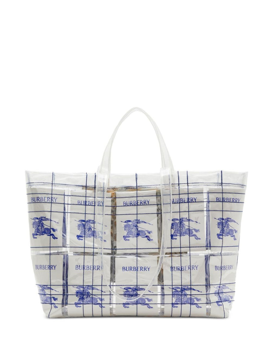 Burberry EKD Transparent Tote Bag Bold See Through Shopper with Iconic Logo Tag Luxury Everyday Carry