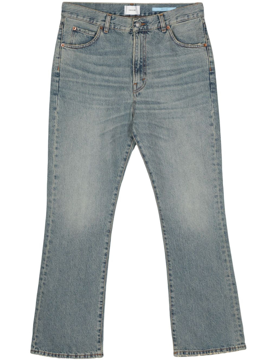 Haikure Conscious Criteria Straight Leg Denim Jeans For Men Light Blue 100 Percent Cotton Distressed Finish