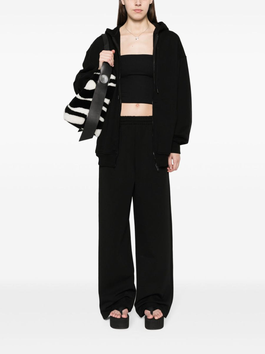 Premium Wardrobe.NYC Track Pants Black Ribbed Knit With Adjustable Waist And Zip Pockets For Women