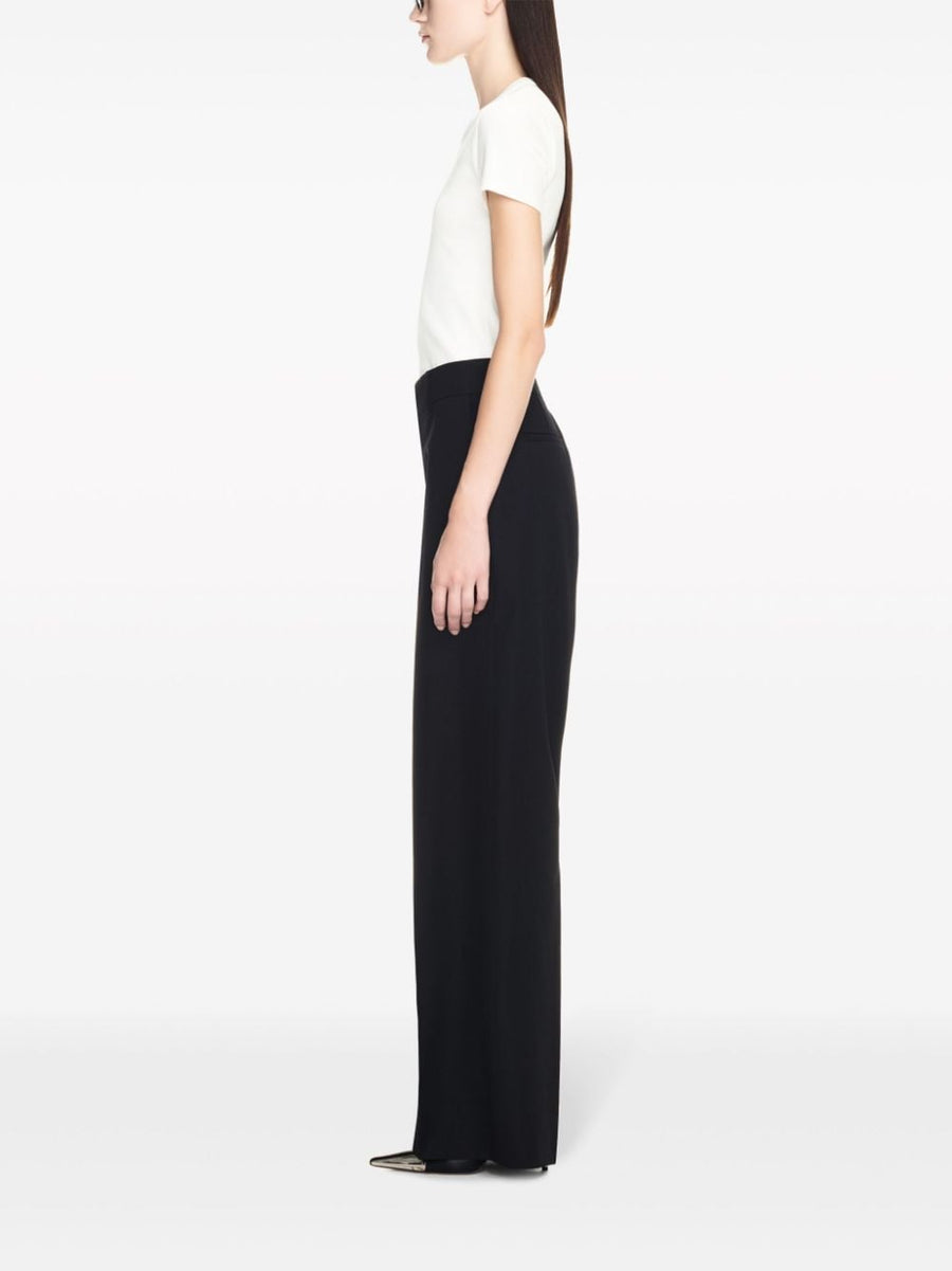 Off White Wool Formal Trousers Black For Women Premium Tailored High Waisted With Embroidered Logo Office Wear