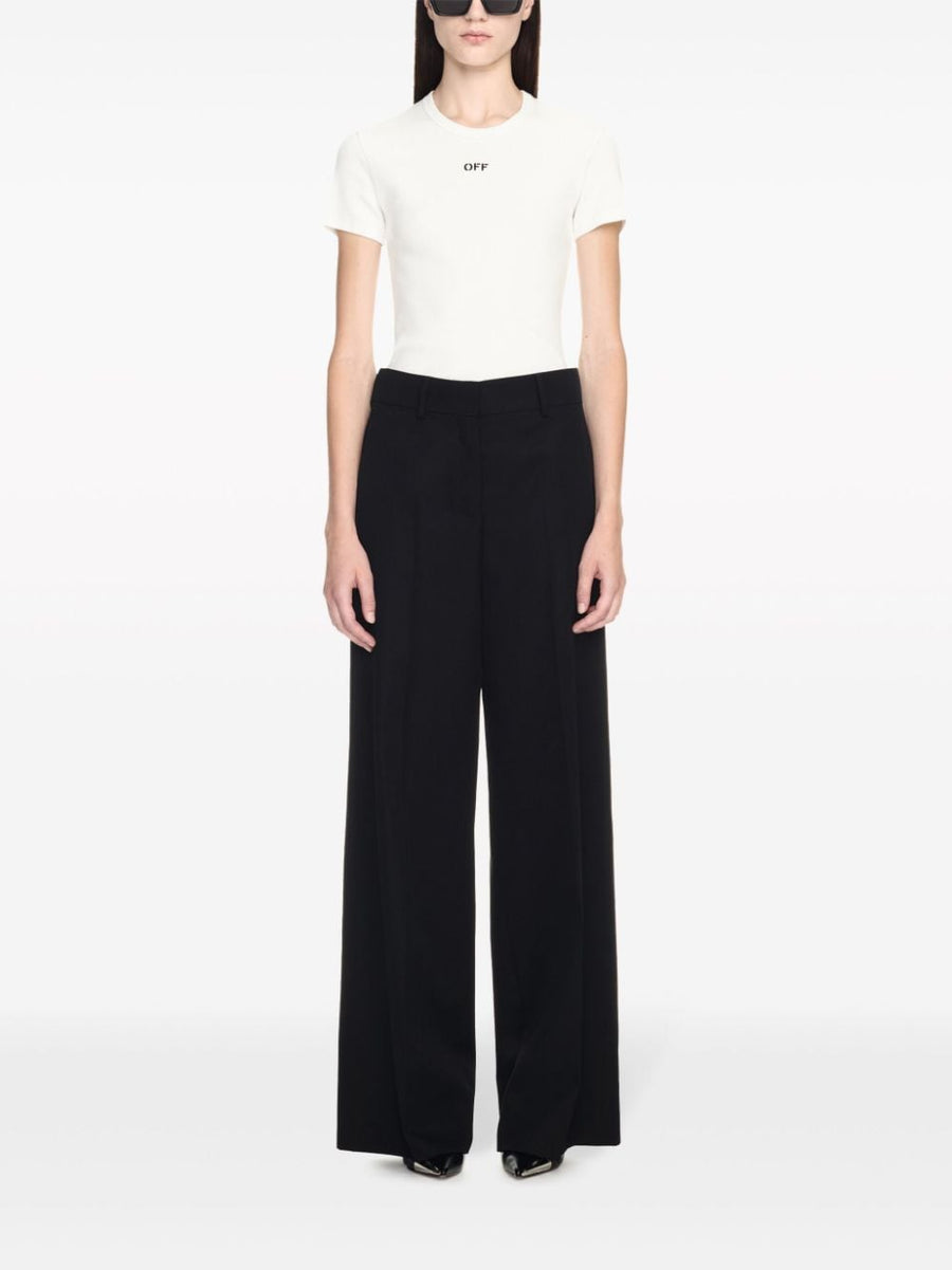 Off White Wool Formal Trousers Black For Women Premium Tailored High Waisted With Embroidered Logo Office Wear