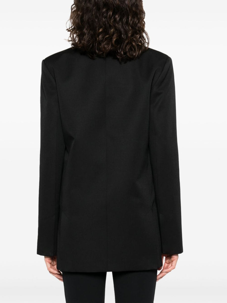 Off White Virgin Wool Blazer For Women Single Breasted With Peak Lapel Embroidered Cuff Tailored Luxury