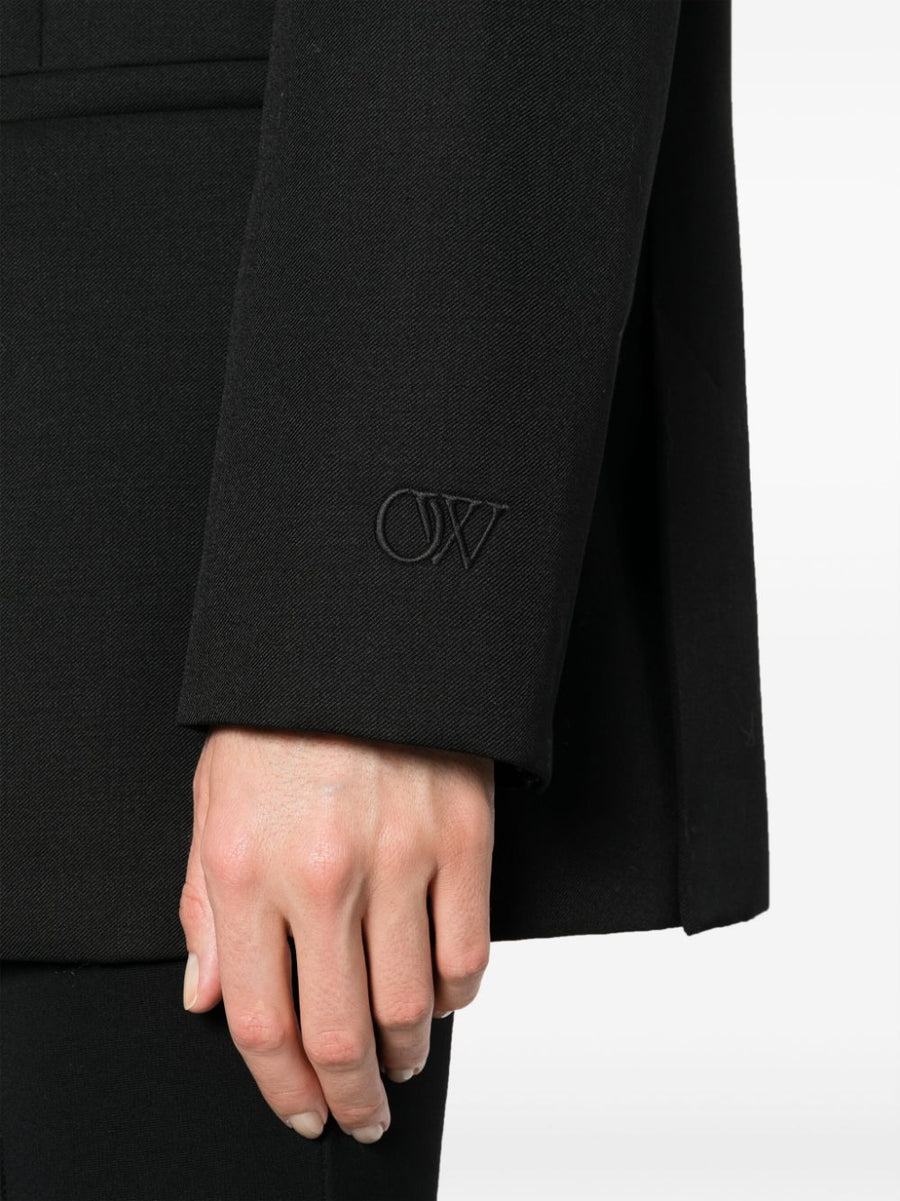 Off White Virgin Wool Blazer For Women Single Breasted With Peak Lapel Embroidered Cuff Tailored Luxury