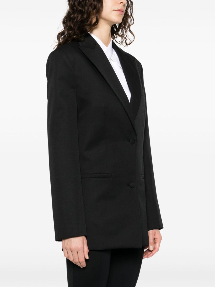 Off White Virgin Wool Blazer For Women Single Breasted With Peak Lapel Embroidered Cuff Tailored Luxury