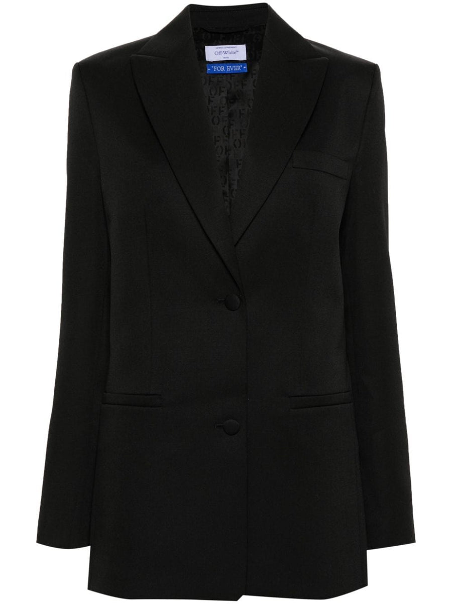 Off White Virgin Wool Blazer For Women Single Breasted With Peak Lapel Embroidered Cuff Tailored Luxury