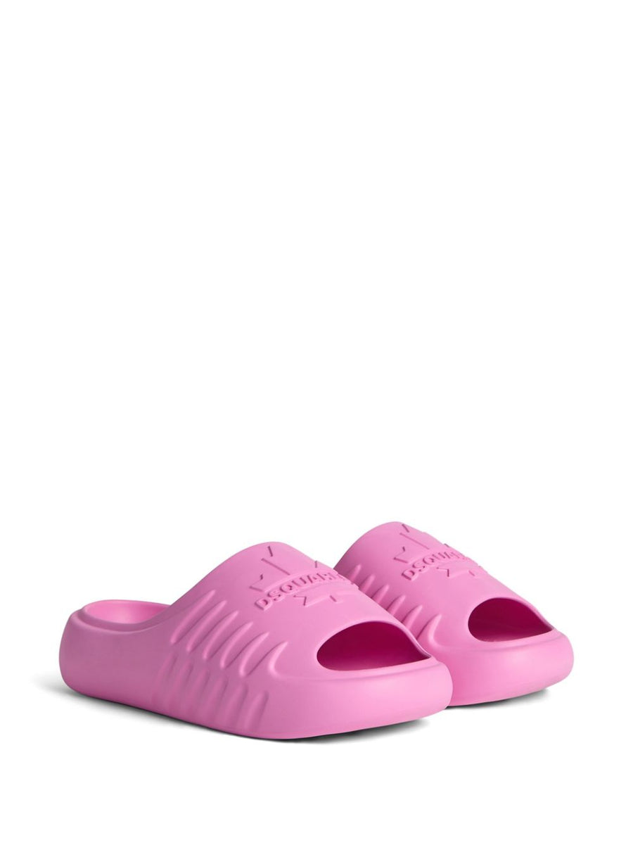 Dsquared2 Rubber Slide Pink for Women With Logo Embossed Maple Leaf Motif and Moulded Footbed