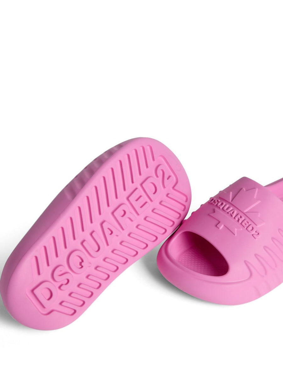 Dsquared2 Rubber Slide Pink for Women With Logo Embossed Maple Leaf Motif and Moulded Footbed