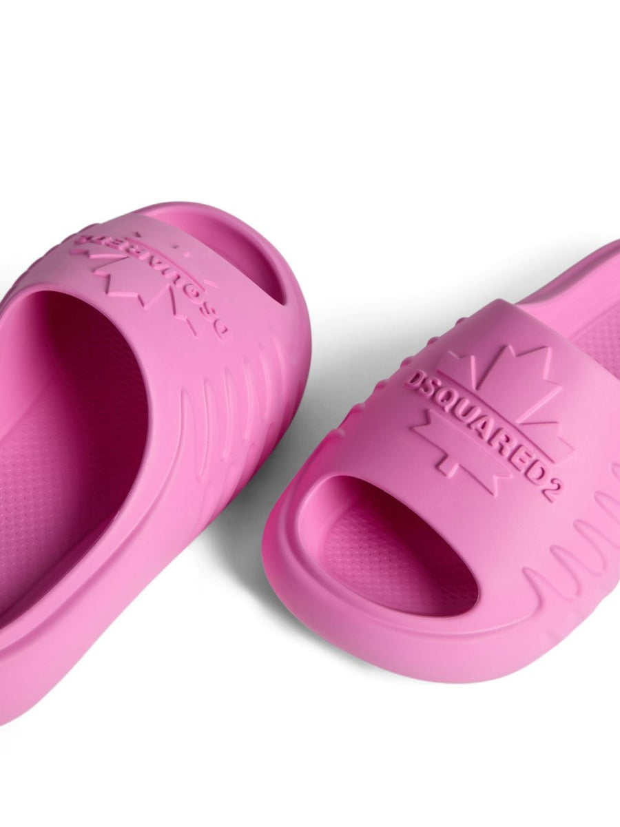 Dsquared2 Rubber Slide Pink for Women With Logo Embossed Maple Leaf Motif and Moulded Footbed