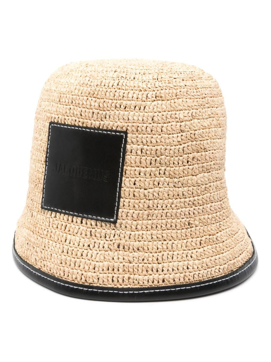 Jacquemus Le Bob Soli Raffia Bucket Hat For Women Leather Patch Wide Brim Luxury Summer Accessory
