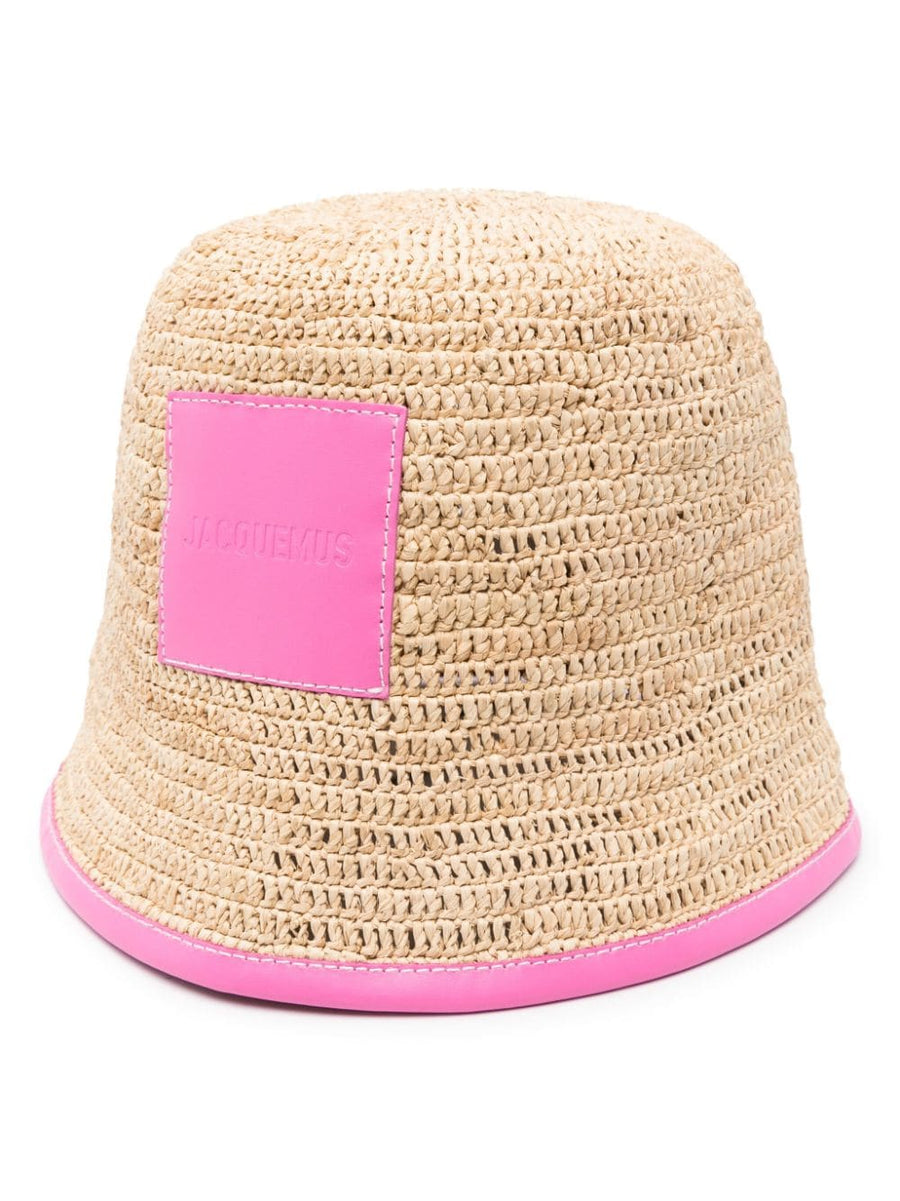 Jacquemus Le Bob Soli Bucket Hat For Women Luxe Raffia Weave Leather Trim Wide Brim